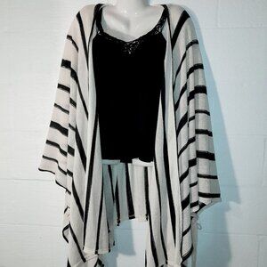 Torrid Women's Plus Size Caftan Cape Kimono Top Ivory Black Striped One Size